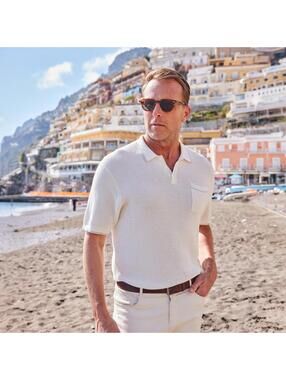 Collars & Co. NWT Riviera Waffle Knit Polo Ivory - Size Large